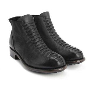 John Fluevog ‘BABETTE’ Leather Faux Lace Inside Zip Ankle Boots Women US 11